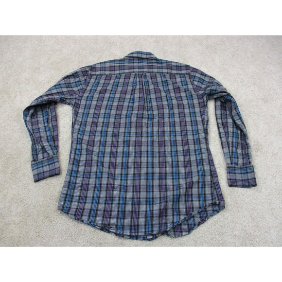 Peter Millar Shirt Mens Medium Black Purple Plaid Preppy Cotton Casual Button Up - Picture 4 of 8